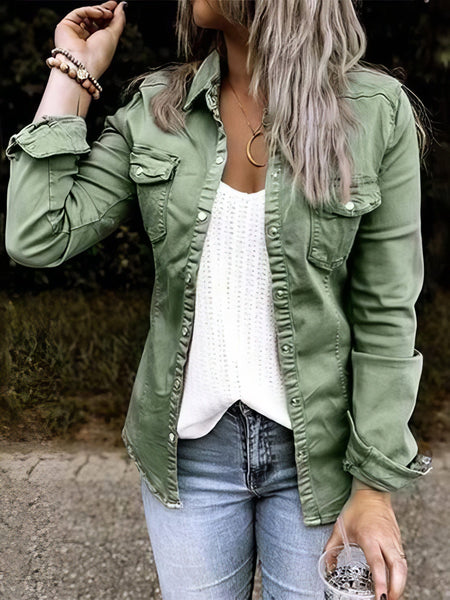 Women's Pocket Button Long Sleeve Denim Shirt Jacket