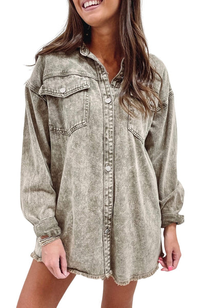 Women's Pocket Button Long Sleeve Denim Shirt Jacket