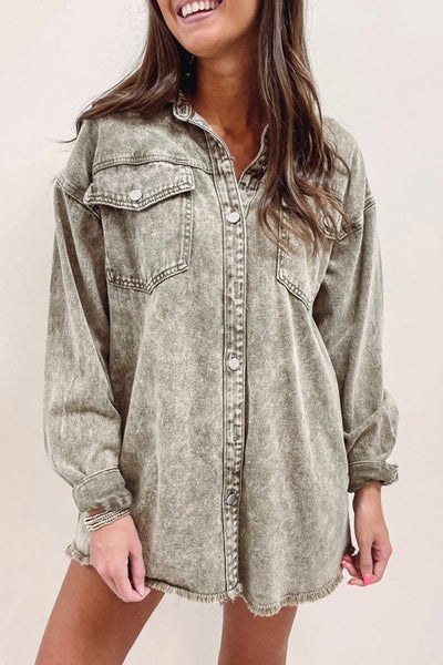 Women's Pocket Button Long Sleeve Denim Shirt Jacket