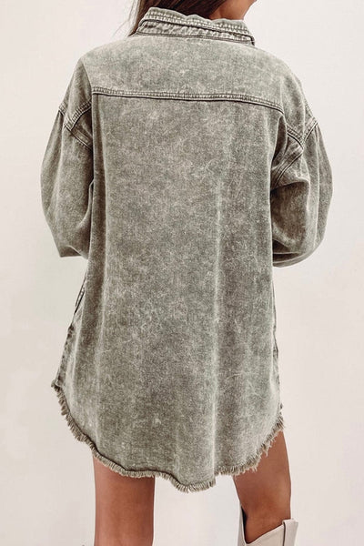 Women's Pocket Button Long Sleeve Denim Shirt Jacket