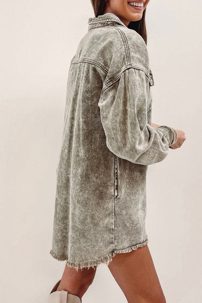 Women's Pocket Button Long Sleeve Denim Shirt Jacket