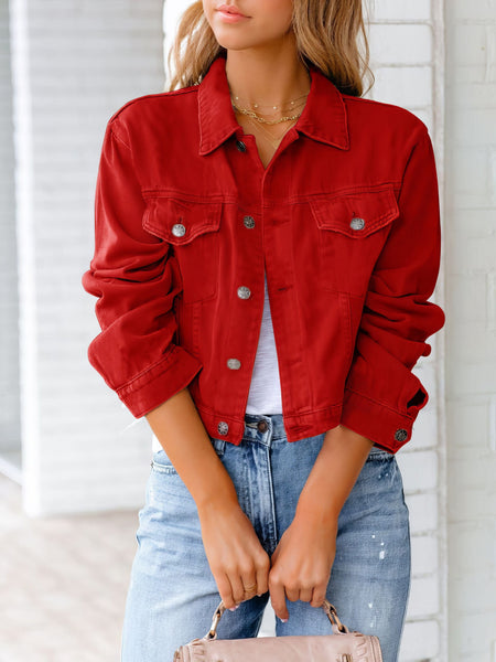 Women's Petite Cropped Denim Jacket in Jet Black