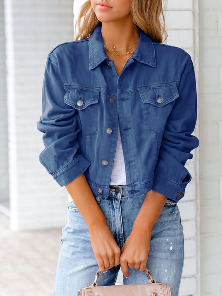 Women's Petite Cropped Denim Jacket in Jet Black