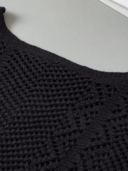 Pointelle Knit Black Scallop Trim Short Sleeve Top