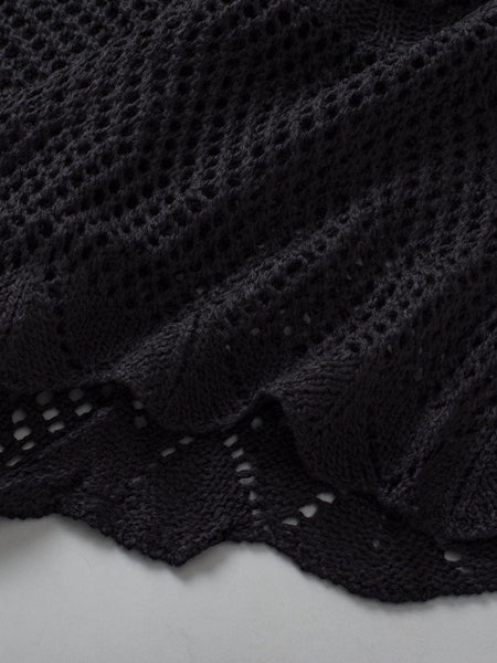 Pointelle Knit Black Scallop Trim Short Sleeve Top