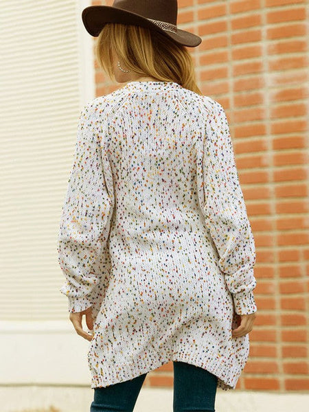 Polka Dot Print Mid-Length Loose Cardigan Sweater With Long Sleeves