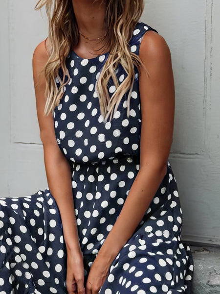 Polka Dot Print Round Neck Casual Dress with practical styling and dependable silhouette control.