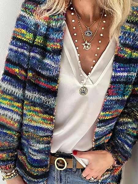 Printed Multicolor Striped Commuter Slim Cardigan