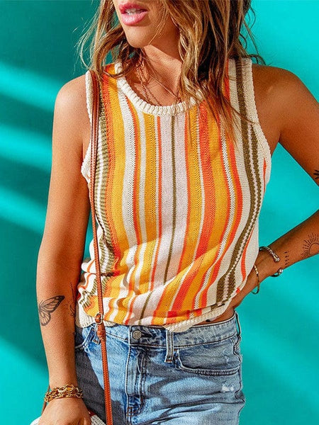 Printed Round Neck Slim Tank Top