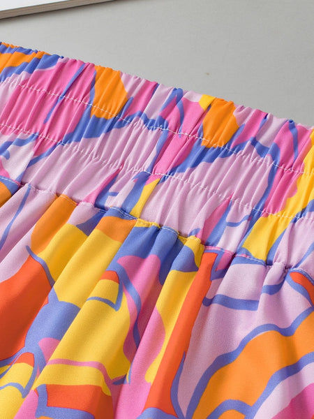 Purple Abstract Pattern Elastic Waist Relaxed Fit Shorts