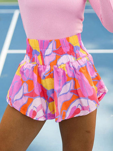 Purple Abstract Pattern Elastic Waist Relaxed Fit Shorts