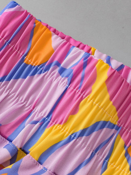 Purple Abstract Pattern Elastic Waist Relaxed Fit Shorts