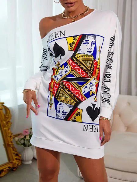 Bold Queen Card Print Mini Dress