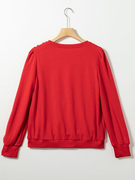 Red Bishop Sleeve Button Detail Sheath Top