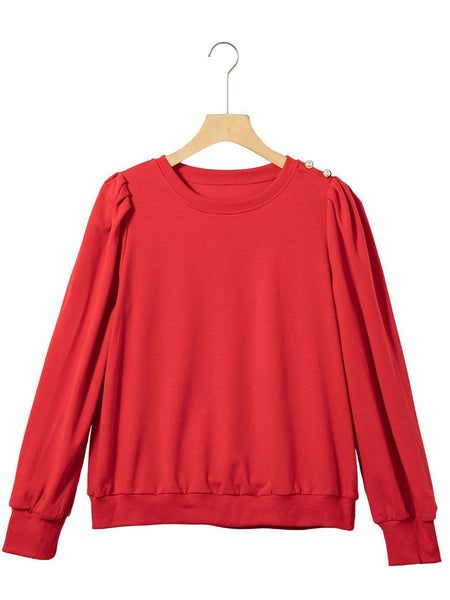 Red Bishop Sleeve Button Detail Sheath Top