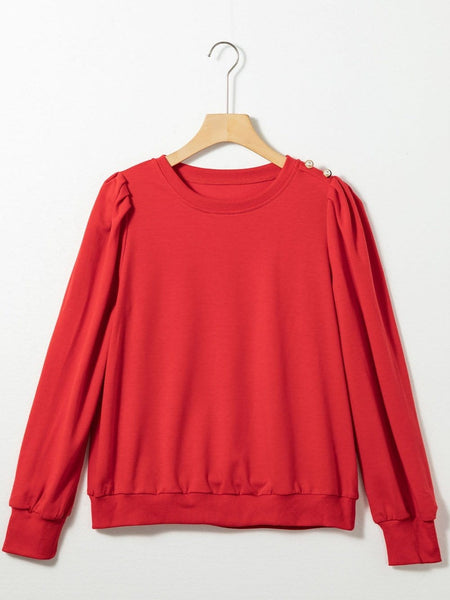 Red Bishop Sleeve Button Detail Sheath Top