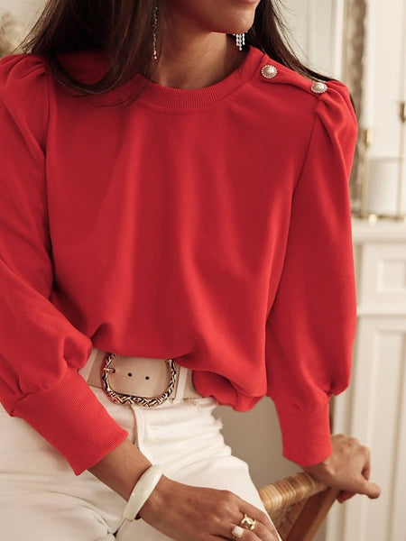Red Bishop Sleeve Button Detail Sheath Top