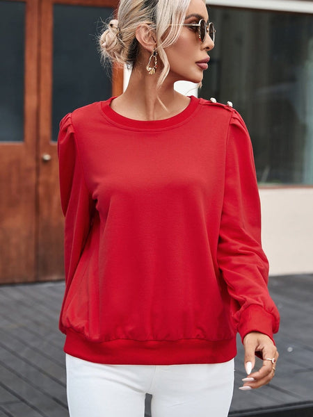 Red Bishop Sleeve Button Detail Sheath Top