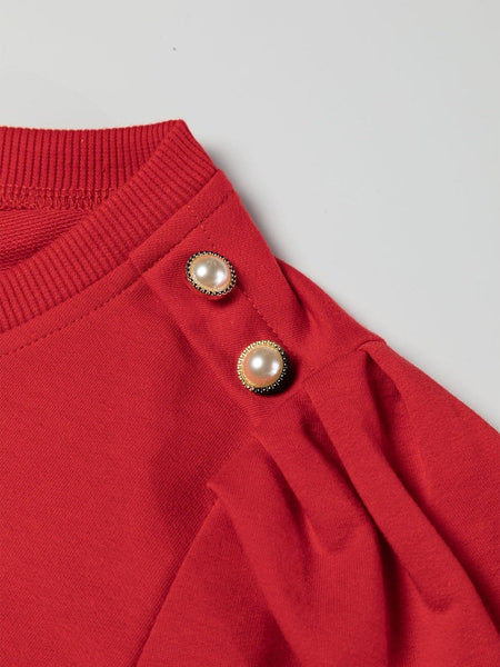 Red Bishop Sleeve Button Detail Sheath Top