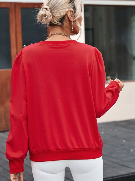 Red Bishop Sleeve Button Detail Sheath Top