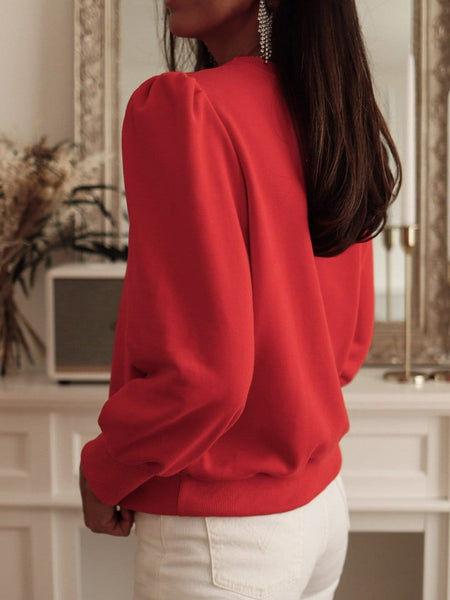 Red Bishop Sleeve Button Detail Sheath Top