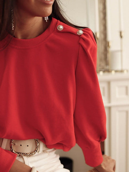 Red Bishop Sleeve Button Detail Sheath Top