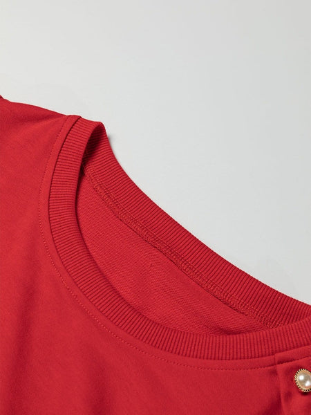 Red Bishop Sleeve Button Detail Sheath Top