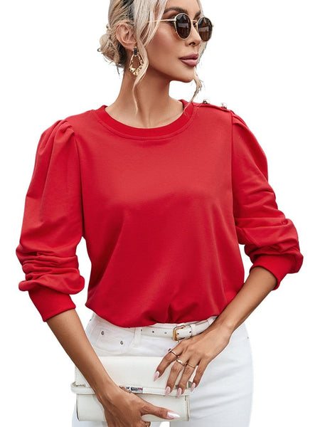 Red Bishop Sleeve Button Detail Sheath Top