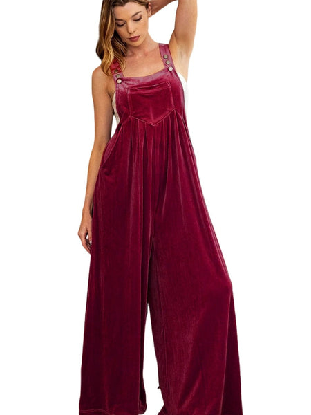 Crimson Dahlia Plush Bib Baggy Leg Jumpsuit