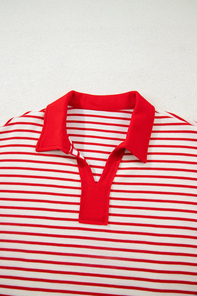 Women's Red Stripe Knit Pullover and Skort Two-Piece Set