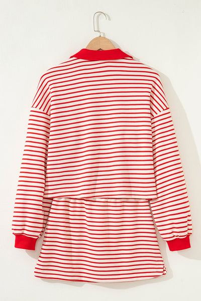 Women's Red Stripe Knit Pullover and Skort Two-Piece Set