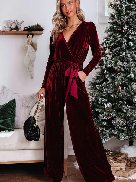 Velvet Jumpsuit with Long Sleeves: Warm and Sophisticated