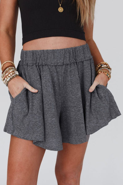 Solid Elastic Band High Waist Yoga Running Shorts