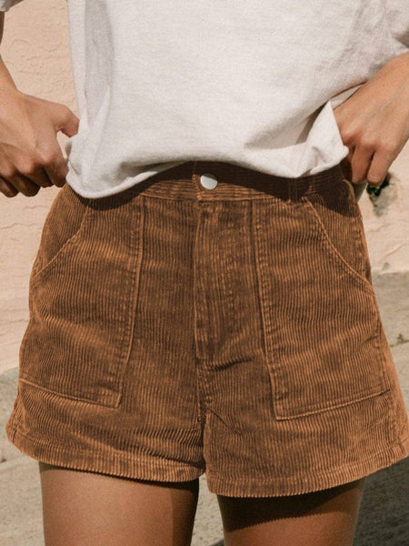Women's High-Waist Cotton Corduroy Shorts in Russet Brown