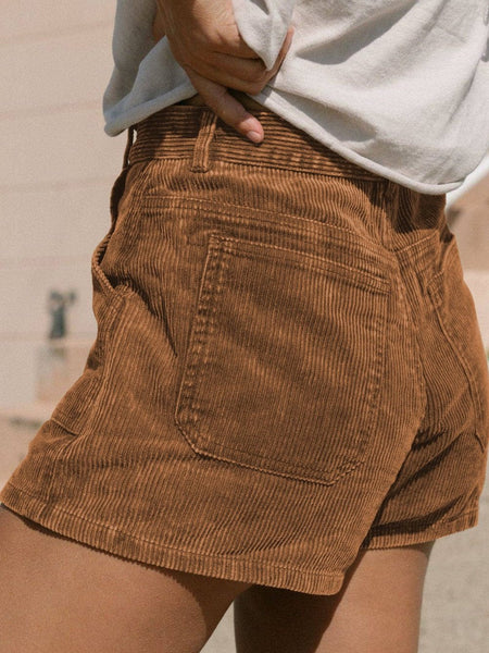 Women's High-Waist Cotton Corduroy Shorts in Russet Brown