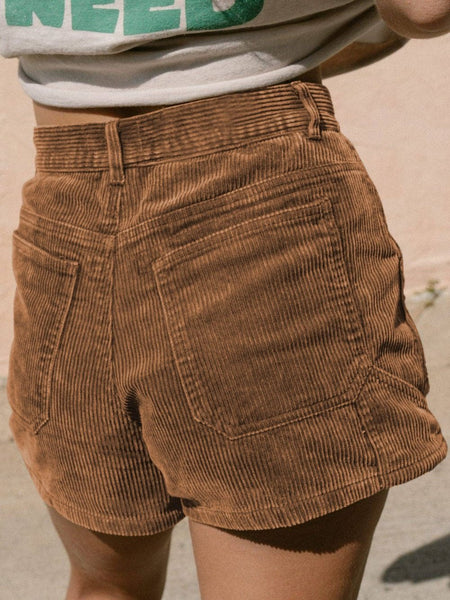 Women's High-Waist Cotton Corduroy Shorts in Russet Brown