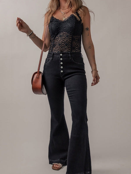 Retro Chic Black High Waist Flare Denim Jeans