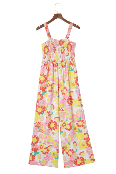 Retro Print Casual Wide-Leg Jumpsuit - Bare - Spaghetti Strap - U-Shape - Scoop