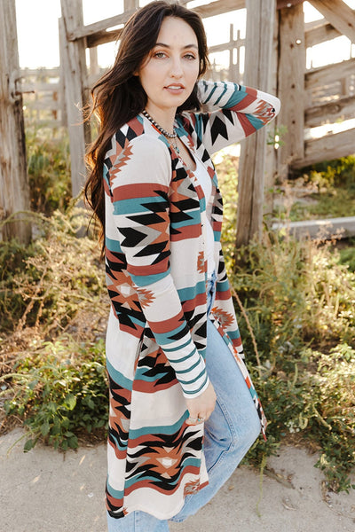 Women's Southwestern Reversible Longline Cardigan Coat featuring coats styling with practical layering, balanced movement, and everyday versatility f.