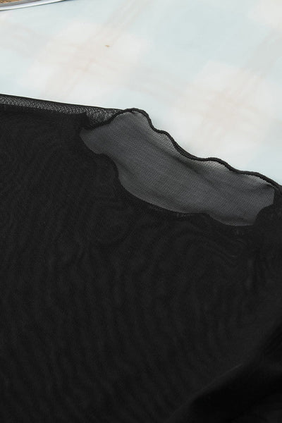 Rhinestone Embellished Black Mesh Party Top