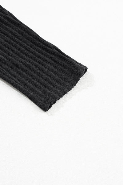 Women's Black Ribbed Knit High-Waist Leggings with Wide Waistband