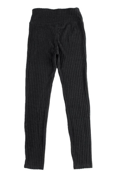 Women's Black Ribbed Knit High-Waist Leggings with Wide Waistband