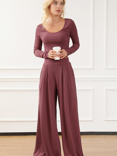 Studded Cutout Ruched Wide Leg Jumpsuit