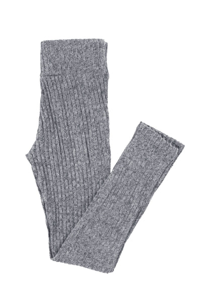 Ribbed Gray Textured Leggings with Wide Waistband