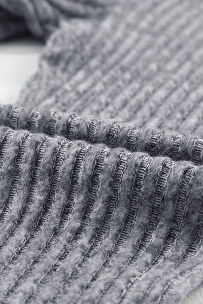 Ribbed Gray Textured Leggings with Wide Waistband