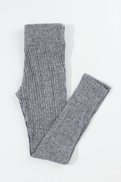 Ribbed Gray Textured Leggings with Wide Waistband