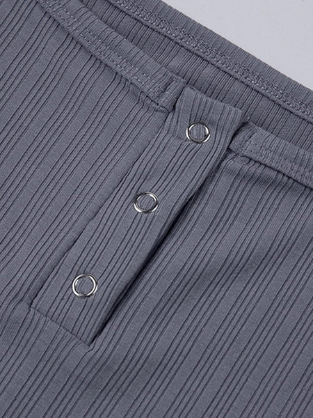 Ribbed Grey Henley Crop Tank Top
