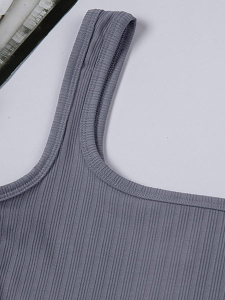 Ribbed Grey Henley Crop Tank Top