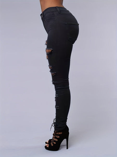 Women's Mid-Rise Ripped White Skinny Jeans in Jeans