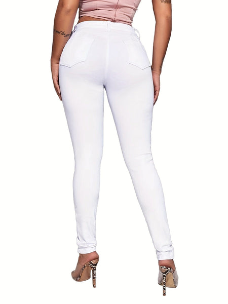 Women's Mid-Rise Ripped White Skinny Jeans in Jeans